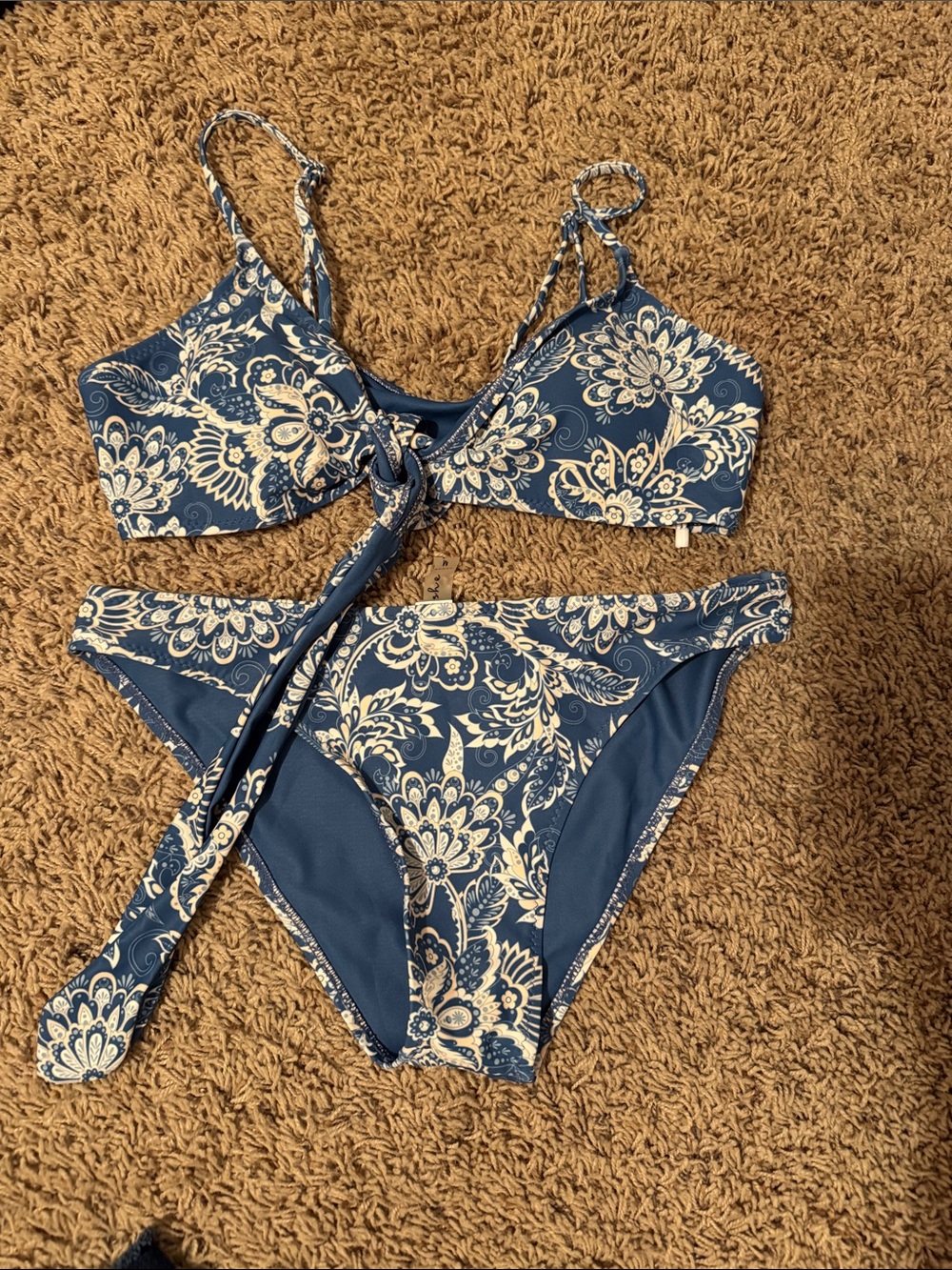Blue and Cream Floral Bikini Set